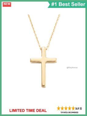 10K Solid Gold Dainty Cross Pendant Necklace 18" Cable Chain